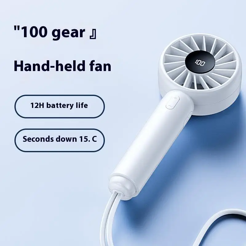Handheld Fan with Smart Digital Display 100-Speed USB Rechargeable-Essential for Outdoor Activities Perfect Gift