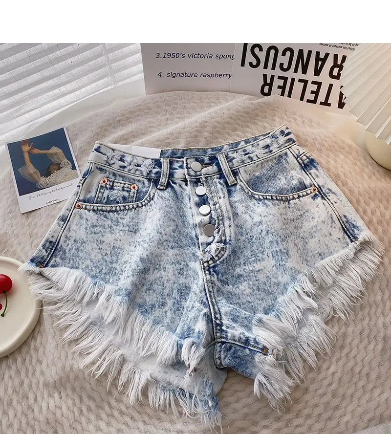 

Ins Fashion High Waist Tassel Jeans Shorts Chic Y2K Gradient Blue Denim Shorts Pants Streetwear Ladies Bottoms 2023