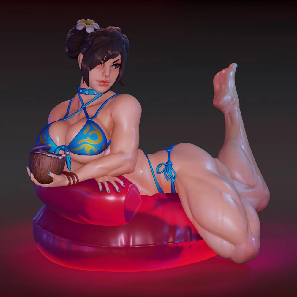 Chillin Chun li sfw-樹脂製の3D印刷されたおもちゃキット,未塗装のgk置物,futa diy,組み立てられていない像,置物モデルおもちゃ,1:24