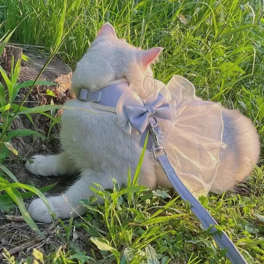 

Pet Accessories Princess Style Cat Harness Leash Adjustable Nylon Cat Vest Breathable with Bowknot Pet Chest Strap Party