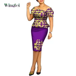 African Clothes for Women Ankara Print Top and Skirt 2 Pieces Set Fashion African Women Boubou Dashiki African Clothing WY8376