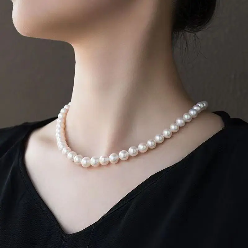 

Classical White Pearl 8mm 10mm Beads Necklace For Women Charm Link Clavicle Delicate Noble Jewelry 2024