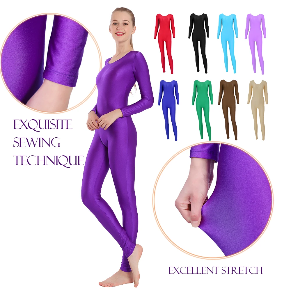 AOYLISEY Women Full Body Unitard Scoop Neck Unisex Dancewear Long Sleeve Ballet Spandex Jumpsuit Playsuit Workout Yoga Fitness