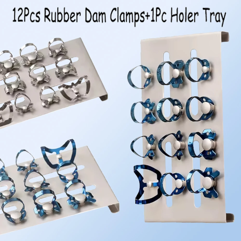 

12 шт., стоматологические резиновые зажимы из нержавеющей стали для эндодонтических и восстанавливающих процедур, набор держателей для барьерной рамы