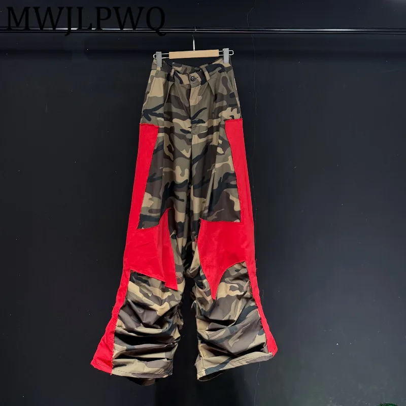

MWJLPWQ 2025 New Heavy Industry Camouflage Patchwork Design Trousers Male High Street Autumn Loose Casual Wide-Leg Pants 12742