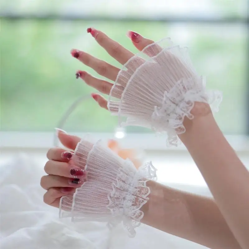 652F Modefotografie Polsmanchetten Geplooid ontwerp Ademend Doorzichtige elastische manchetten Nagels Kunstaccessoires