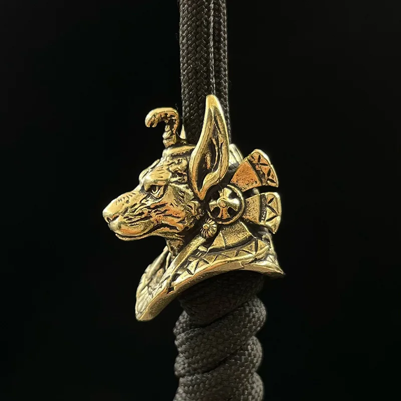 Ancient Egypt Death God Anubis Jackal Head Brass EDC Knife Beads DIY Paracord Woven Lanyard Pendants Jewelry Outdoor Accessories