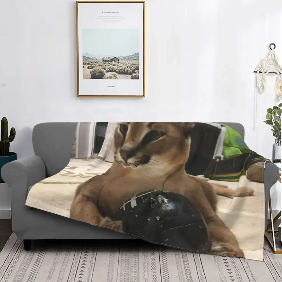 Big Floppa Caracal Cat Cute Meme Blanket Soft Coral Fleece Warm Flannel Warm Throw Blankets for Sofa Car Bedroom Quilt Bedspread