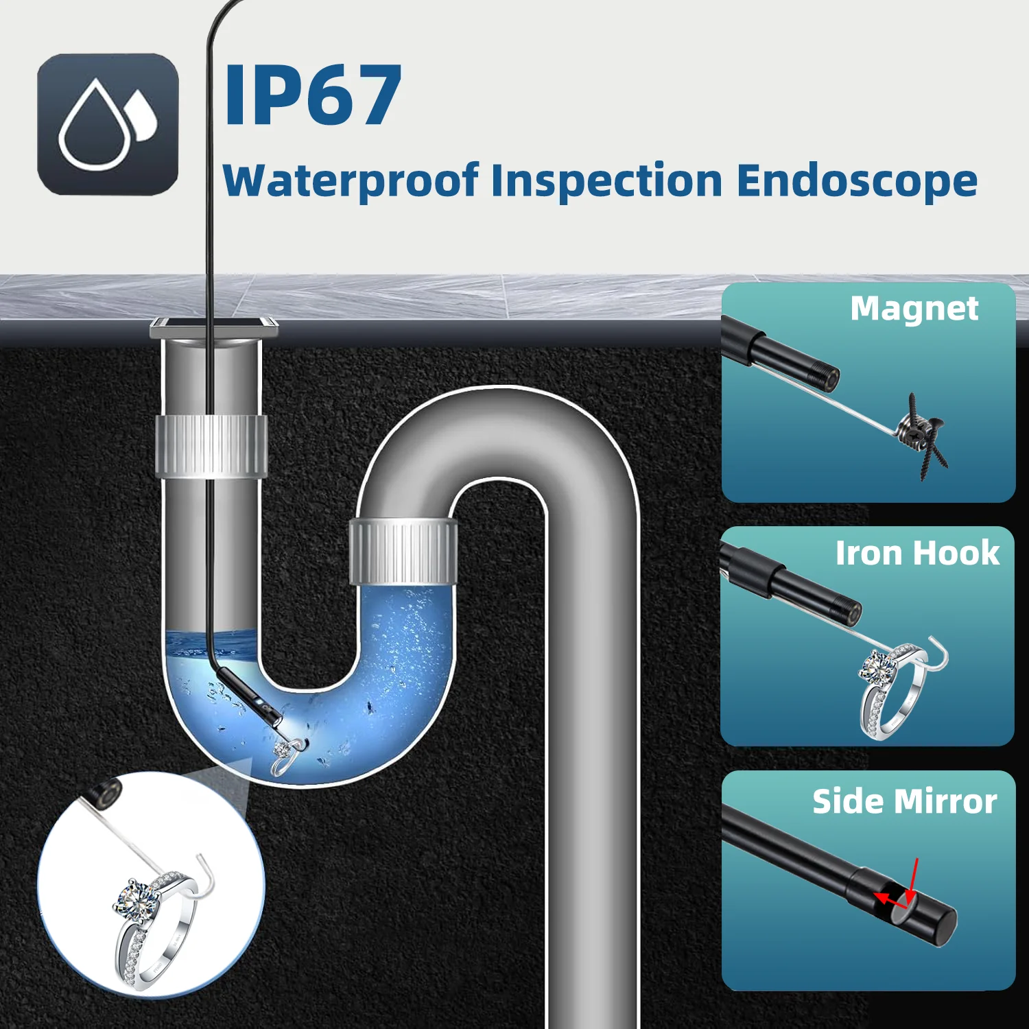 กล้องEndoscopeอุตสาหกรรมสําหรับระบบIOS Type-C 1080P HDกันน้ําตรวจสอบท่อระบายน้ําBorescopeกล้องสําหรับท่อBorescope