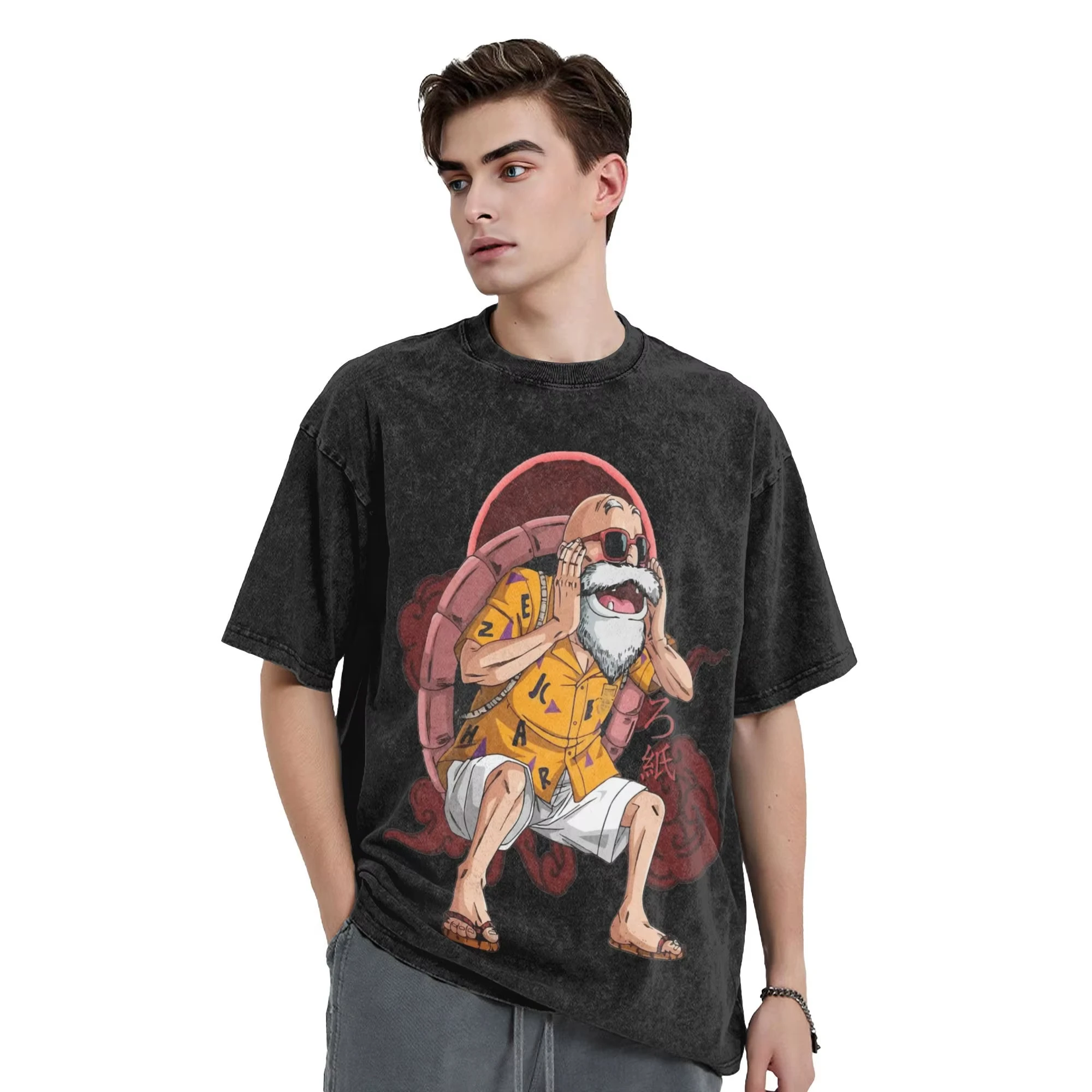 2026 Master Roshi Dragon Ball Printed T-shirt Men's and Women's Washed T-shirt High Quality Vintage Cotton T-shirt Harajuku Tops