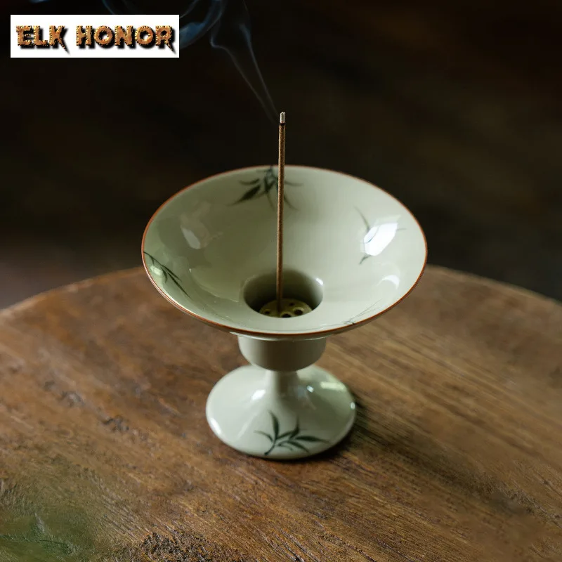 Plant Ash Hand-painted Bamboo High Foot Incense Holder Diffuser Incense Burners Aromatherapy Censer Home Supplies Decoration