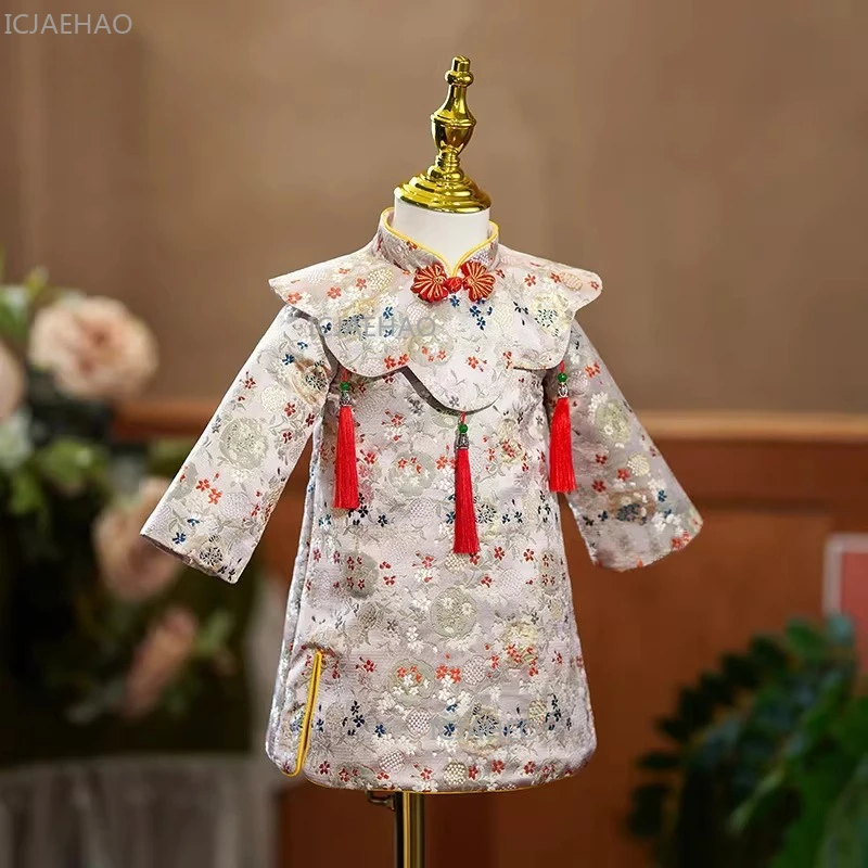Chinese Style Girls Princess Dress Traditional Cheongsam Embroidery Birthday Outfit Infant Toddler New Year Celebration Costume