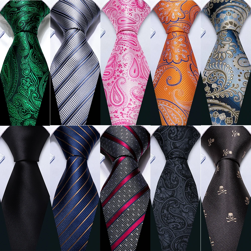 

Solid Black Silk Tie High Quality For Men Pink Orange Green Necktie Handkerchief Cufflinks Set Wedding Party Business Barry.Wang