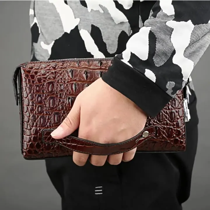 

Business and Leisure Top Layer Cowhide Handbag, Grab Bag, Crocodile Pattern Large Capacity Handbag for Men