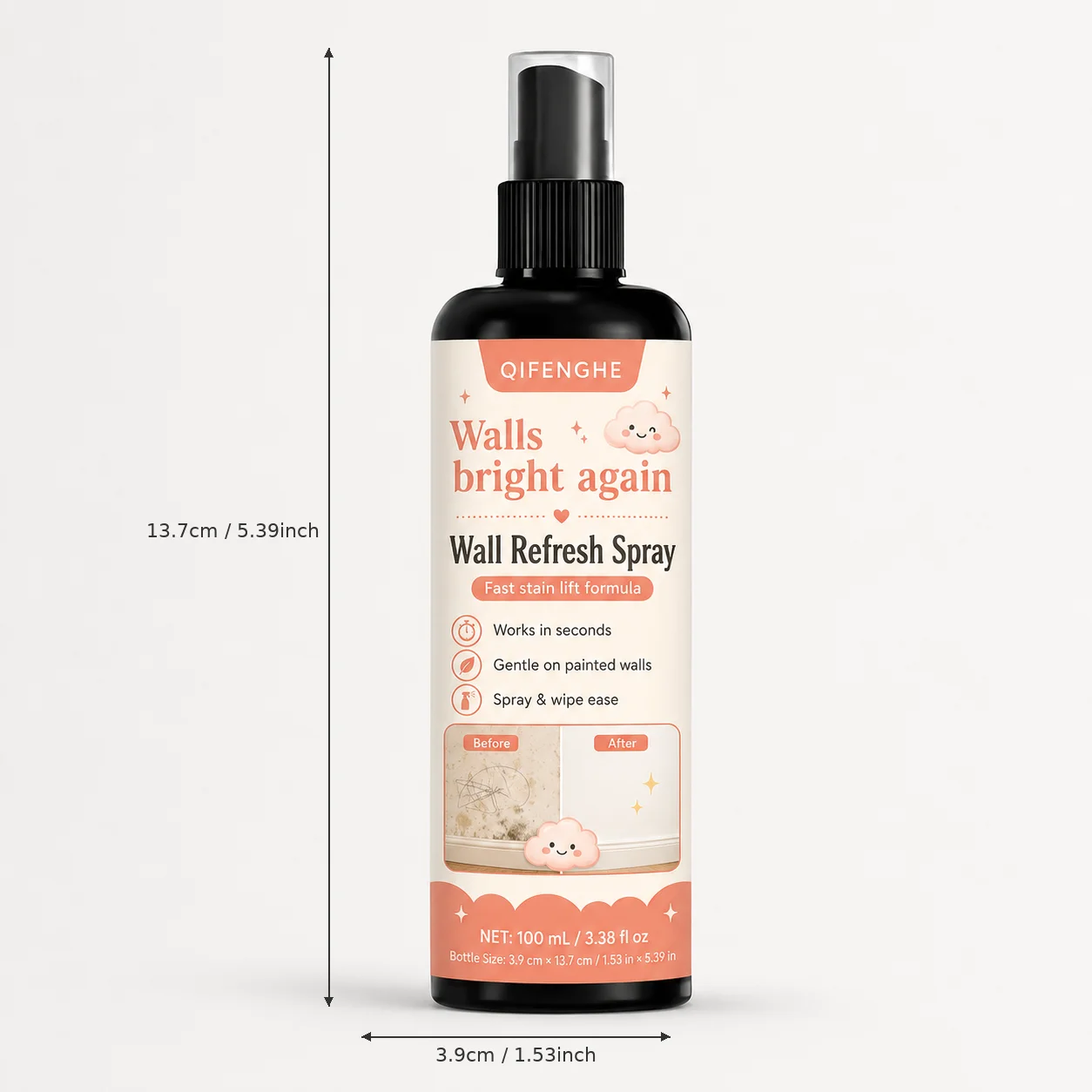 Black Spot & Mould Remover Spray with Hydrogen Peroxide - Multi-Surface for Kitchen Bathroom Tile, Odor Eliminator