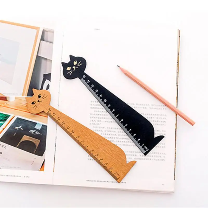 1~10PCS Cat Shape Ruler Cute Wood Animal Straight Ruler for School Home Stationery