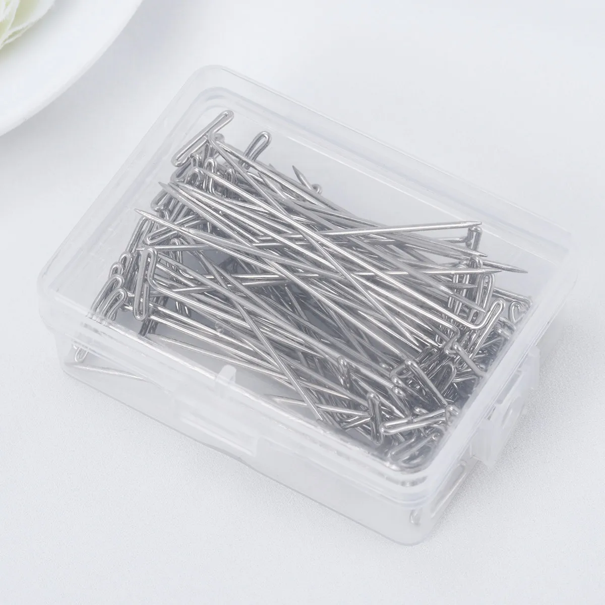 70Pcs T Pins 2 Inch Nickel Steel Silver Bulk Plastic Box Seamstresses T Pins Blocking Knitting Crafts Display