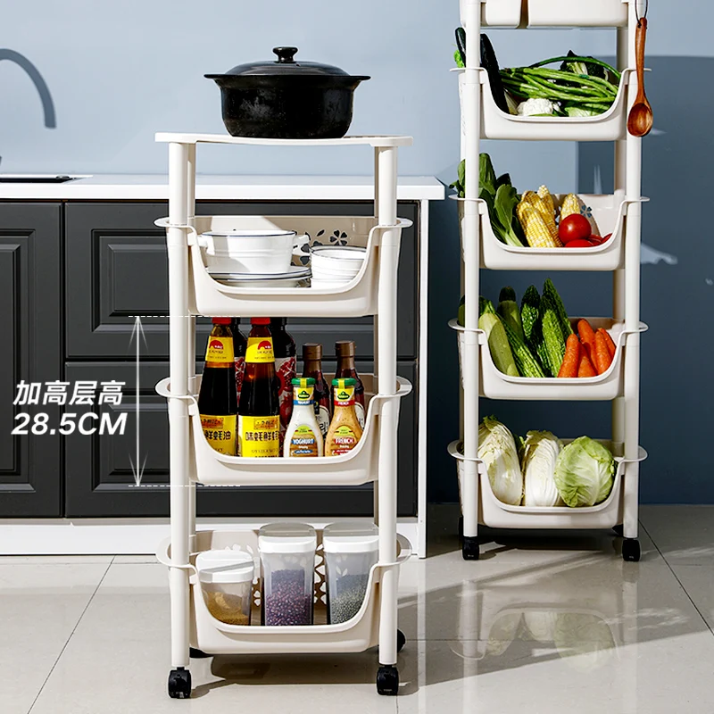 Kitchen shelves with floor-to-ceiling multi-layer fruit and vegetable shelves