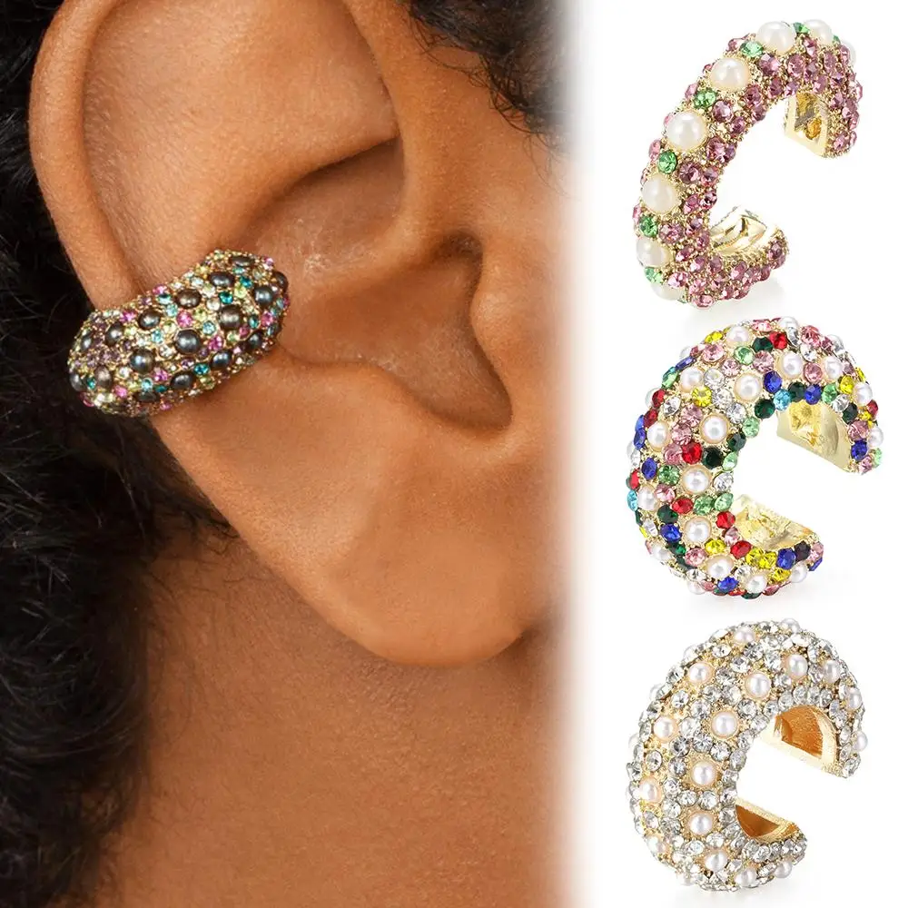 1pc Crystal Earrings For Women Small C Shape Ear Cuff Colorful Rhinestone Clip Earrings Cubic Zirconia Ear Cuff Fashion Jewelry