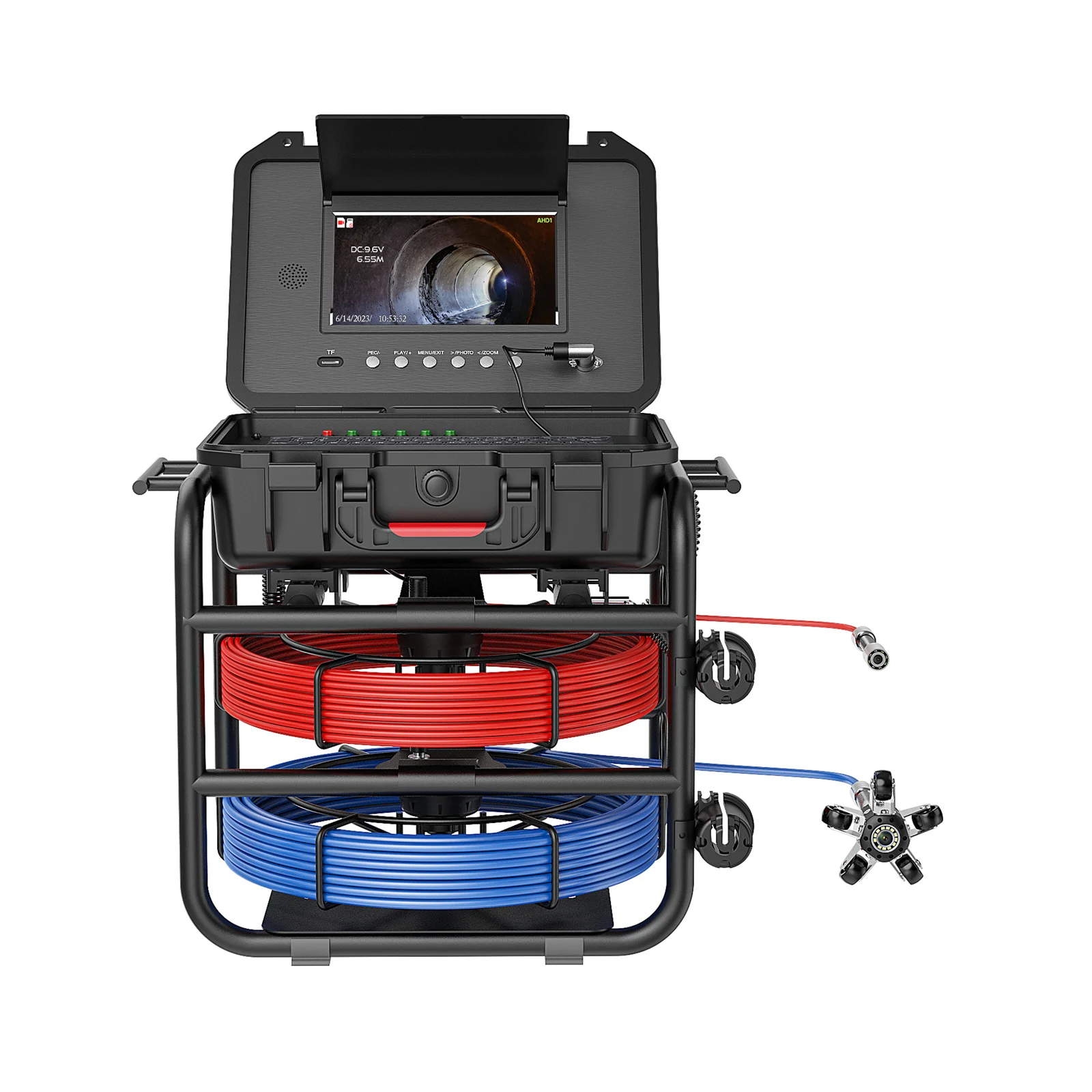 MSSewer Pipe Inspection Camera 9Inch IPS with Dual Cameras/Cables and Self-Leveling 512HZ Locator Video+Audio Record+Meter Count
