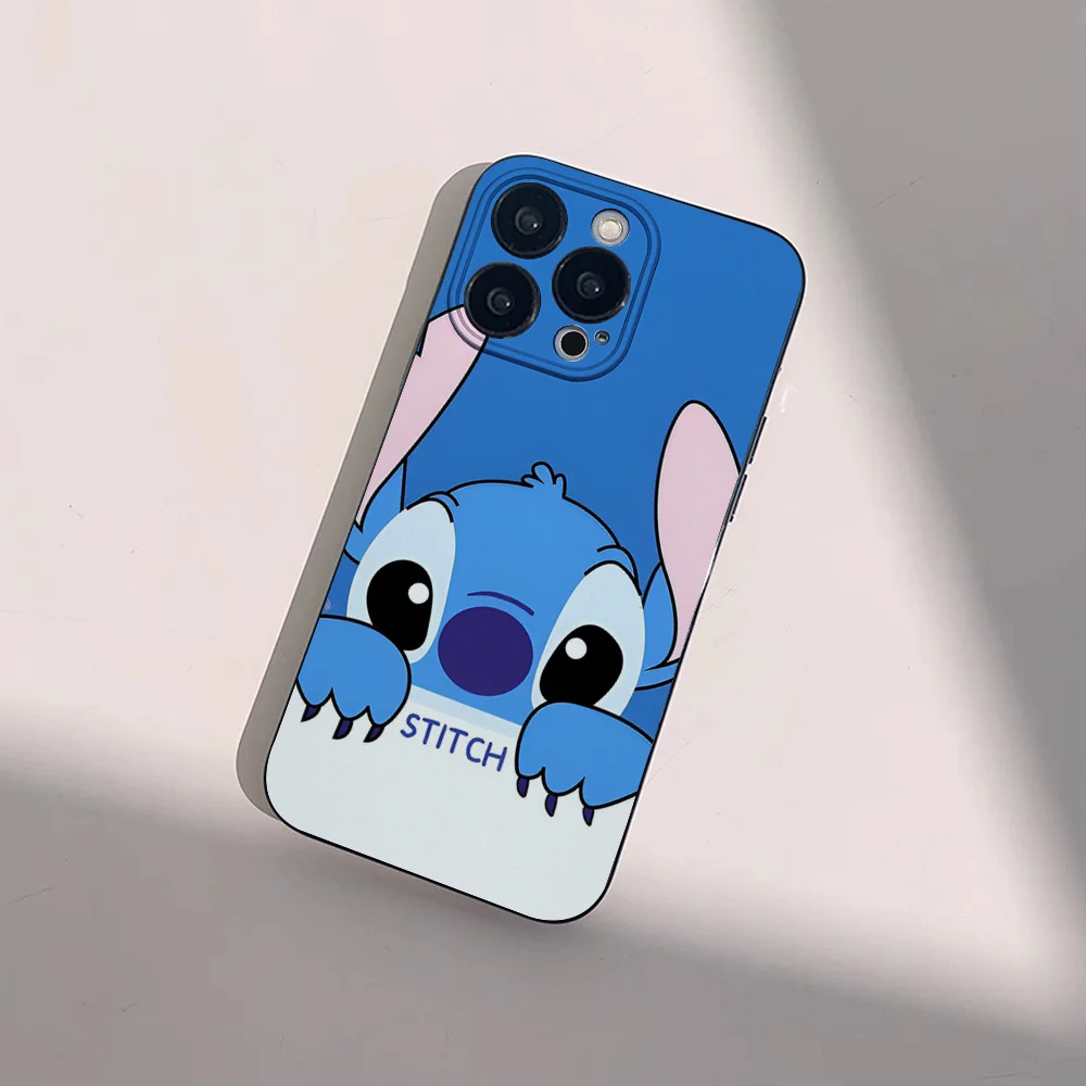 Stitch-Lilos Cute Phone Case for iPhone 15 14 13 Pro Max 11 12 Mini X Xs XR Se 2022 Black Silicone Cover