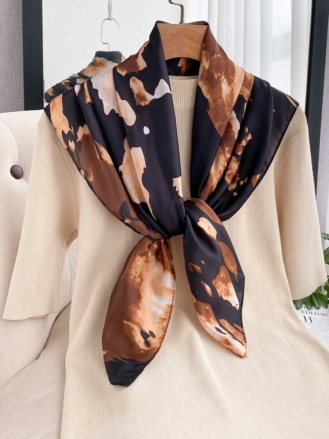 

Fashion Kerchief Silk Satin Neck Scarf For Women Print Hijab Scarfs Female 90*90cm Square Shawls and Wraps Scarves For Lady