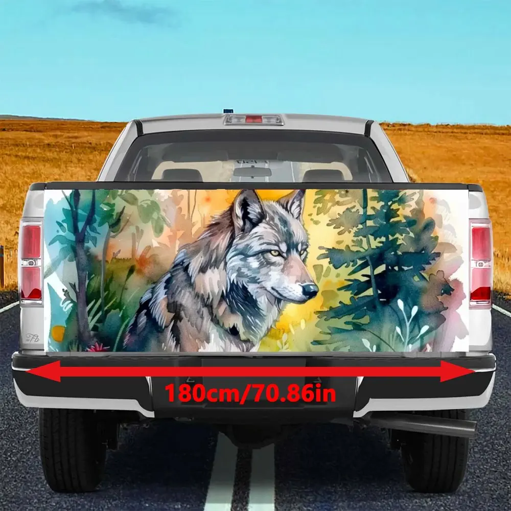 Watercolor Wolf Animal Print Car Tail Trunk Protect Vinly Decal Auto Accessories Hood Decoration Sticker for Off-road Pickup