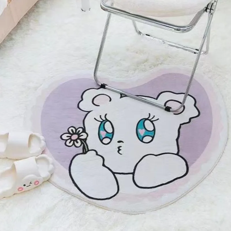 Cartoon Cute Bear Carpet Animal Heart Shape Carpet Non Slip Machine Washable Bedside Plush Rug Home Decor Room Girl Children Mat