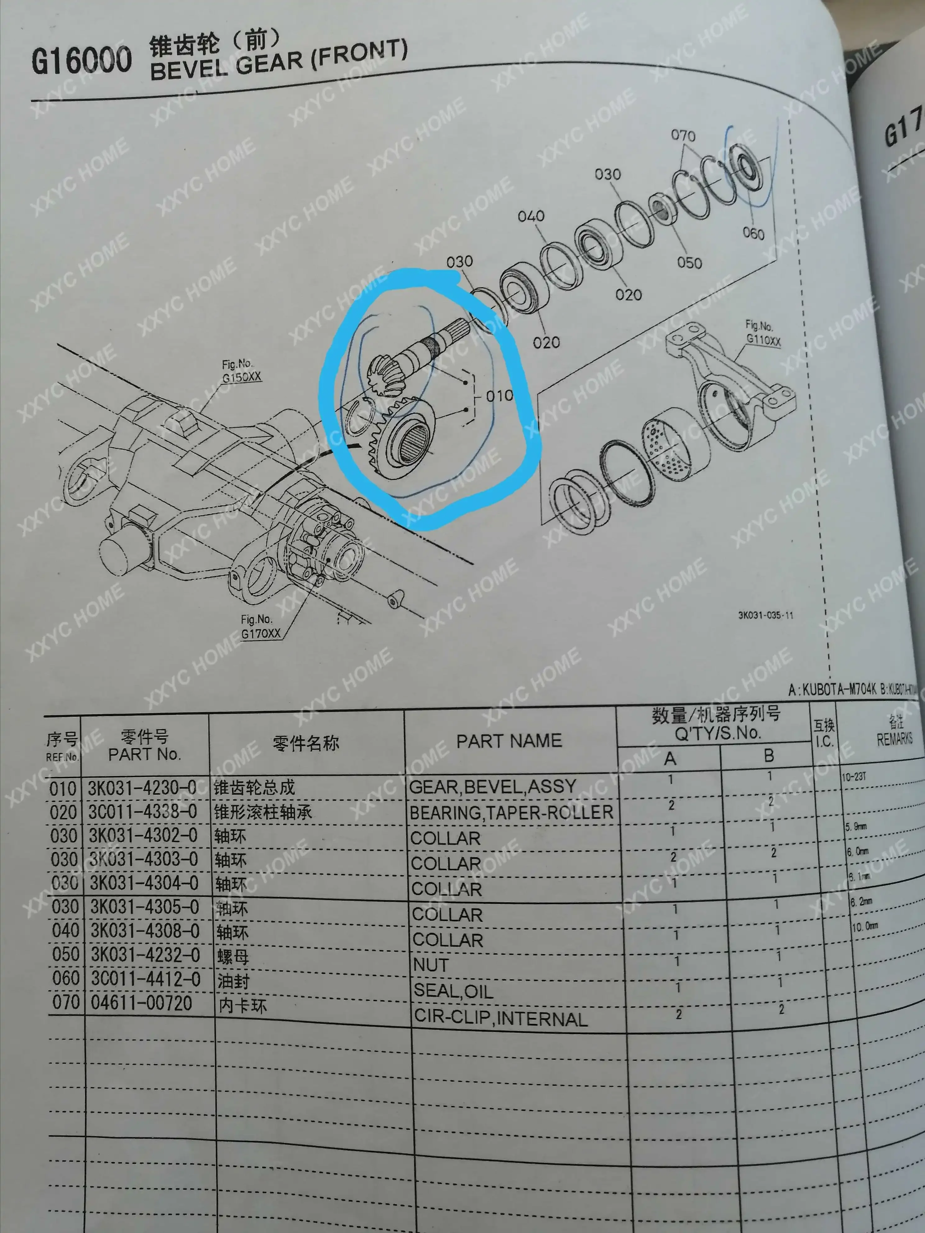 جرار 704.704K مجموعة تروس مشطوفة أمامية كاملة لملحقات السيارة (3k031-42300)