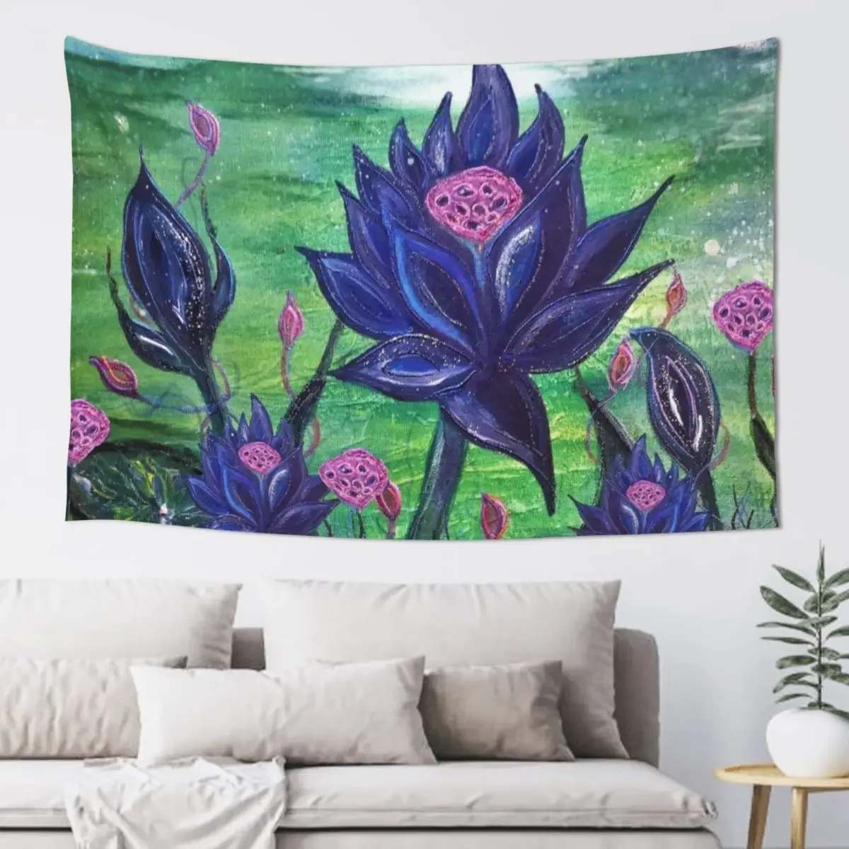 

blackmox lotus mtg original fine art painting by mysticladyart& mask design Tapestry House Decoration Cute Room Things Tapestry
