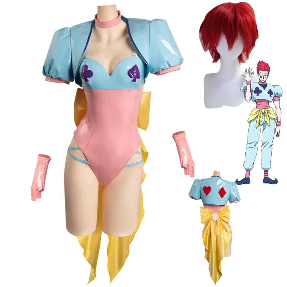 Anime HUNTERxHUNTER Hisoka Cosplay Costume Female Pink Jumpsuits Swimsuit Wig Adult Man Woman Sexy Kawaii Carnival Suit