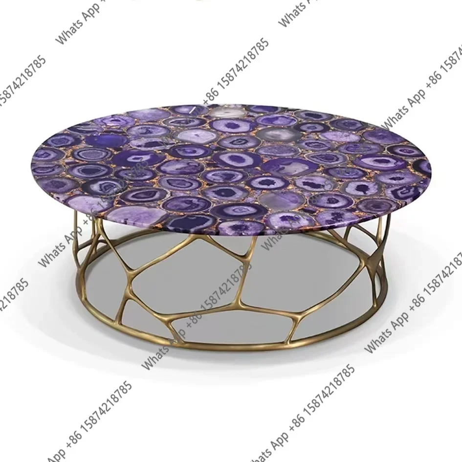 X5 Postmodern Light Luxury Pure Copper Agate Coffee Table Villa Hotel Restaurant Model Room Xiaohongshu Designer High-end