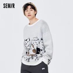 Semir Sweater Men 2024 New Winter Knitted Sweater Loose Trendy Cat Korean Version Dropped Shoulder Comfortable Round Neck Top