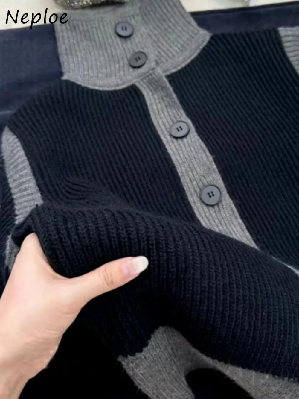 

Neploe Lazy Panelled Turtleneck All-match Cardigan New Korea Warm Thicked Pull Femme Knit Korea Chic Office Lady Elegant Mujer