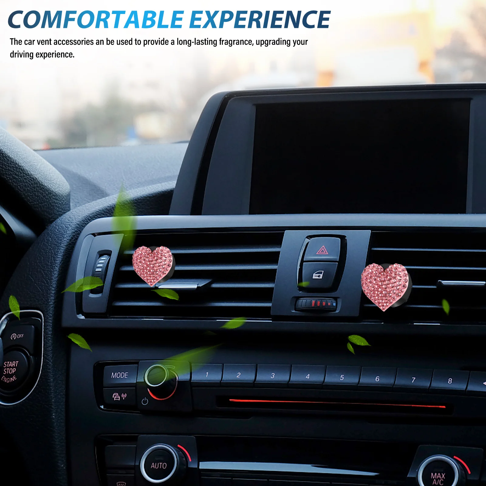 

4 Pcs Car Air Vent Clips Heart Shaped Aromatherapy Freshener Pink Color Bling Accessories Long Lasting Fragrance Sturdy Plastic