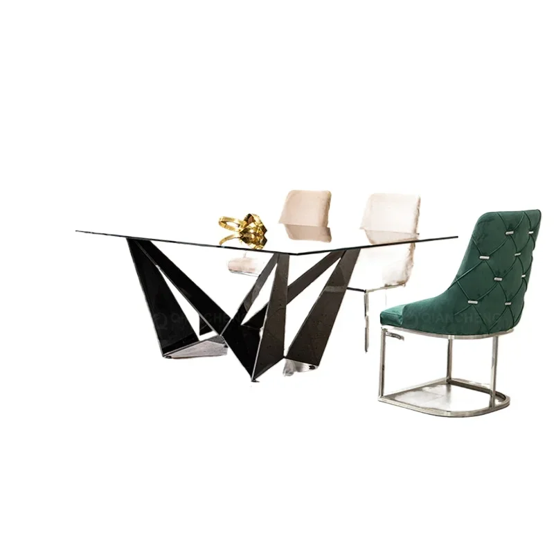 

Rectangle glass dining table, high-end villa light luxury dining table and chairs