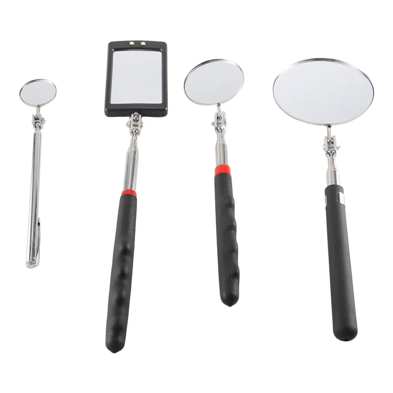 4 Pcs Telescoping Inspection Mirror LED Lighted Flexible Inspection Mirror Round +Square Mirror Inspection Tool