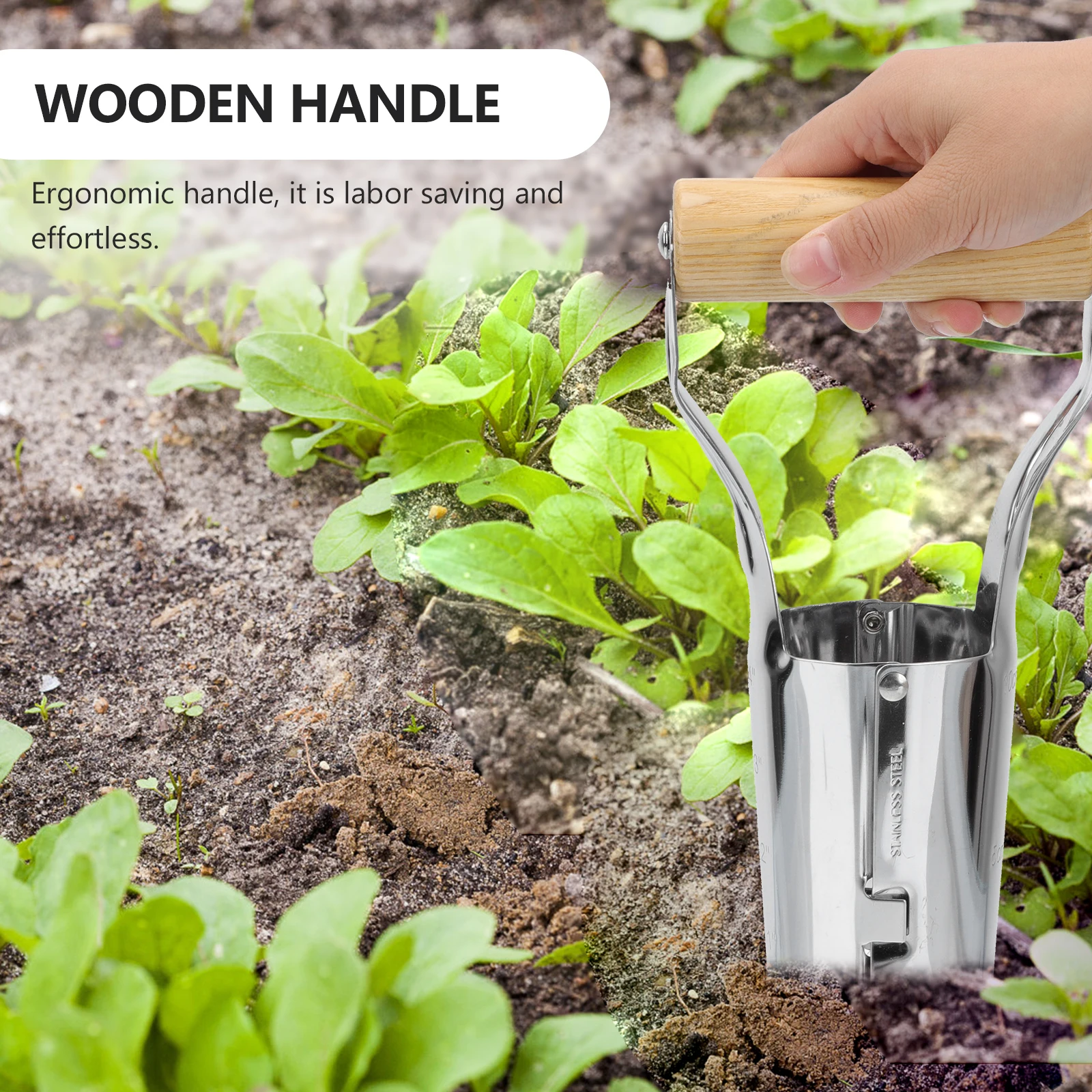 

1pc Transplanting Tube Stainless Steel Vegetable Flower Transplanter Ergonomic Wooden Handle Garden Hand Tool Outdoor Planting