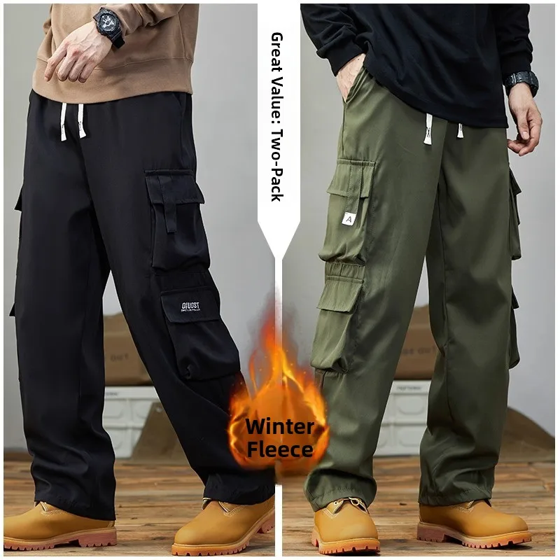 

Мужские повседневные брюки American Sle, осенне-зимние теплые брюки свободного покроя, рабочая одежда с прямыми штанинами и эластичной резинкой на талии