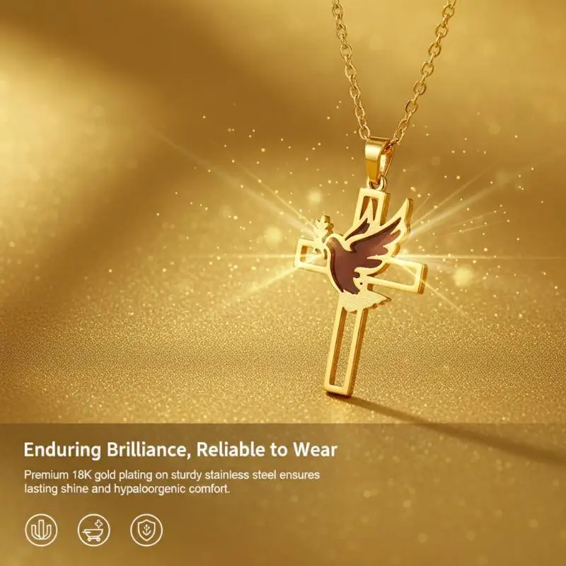 Bold Stainless Steel Peace Dove Necklace with Intricate Openwork Design for Trendsetters