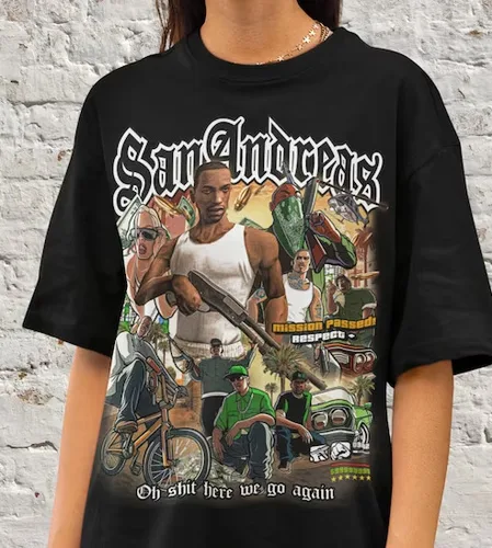 Camisa vintage San Andreas, regalo para él y sus Y2K manga corta S-5Xl
