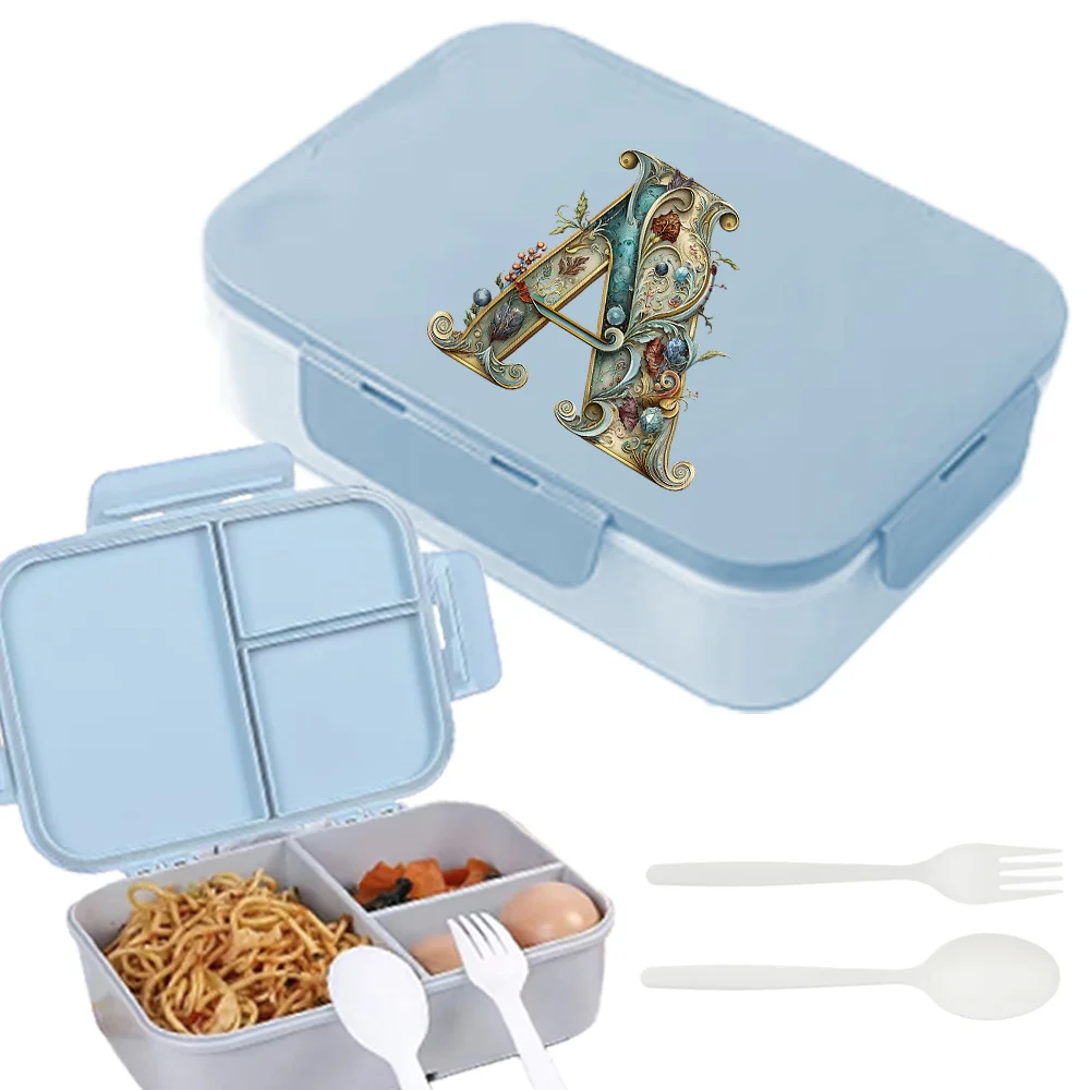 Plastic Sealed Bento Case Lunch Box Compartment Travel Picnic Fruit Salad Box Leak-Proof Picnic Bento Box Graphic Letter Pattern