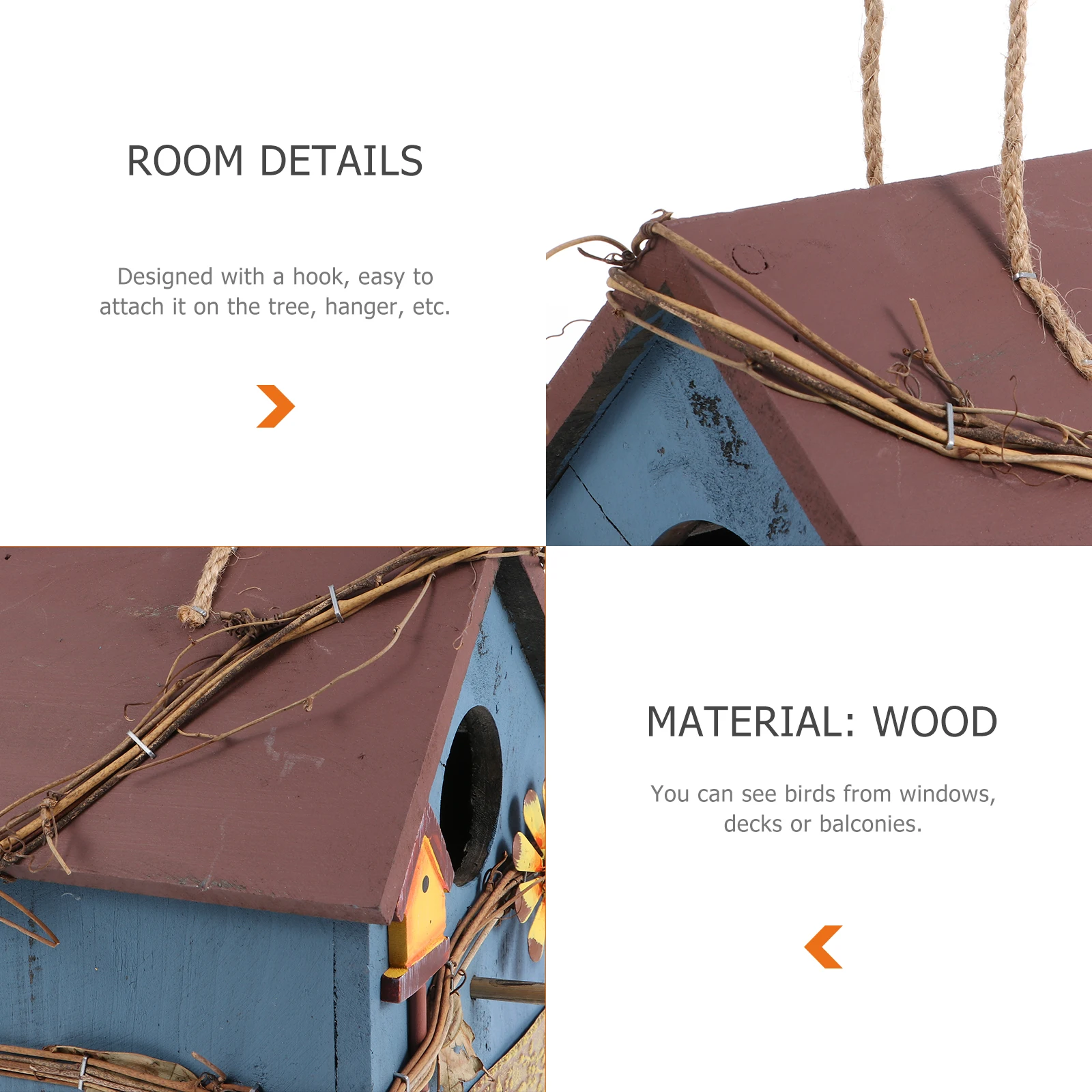 

Wooden Hanging Bird Nest Feeder for Parrots Garden Backyard Yard Outdoor Bird House Decoration Ornament Parrot House