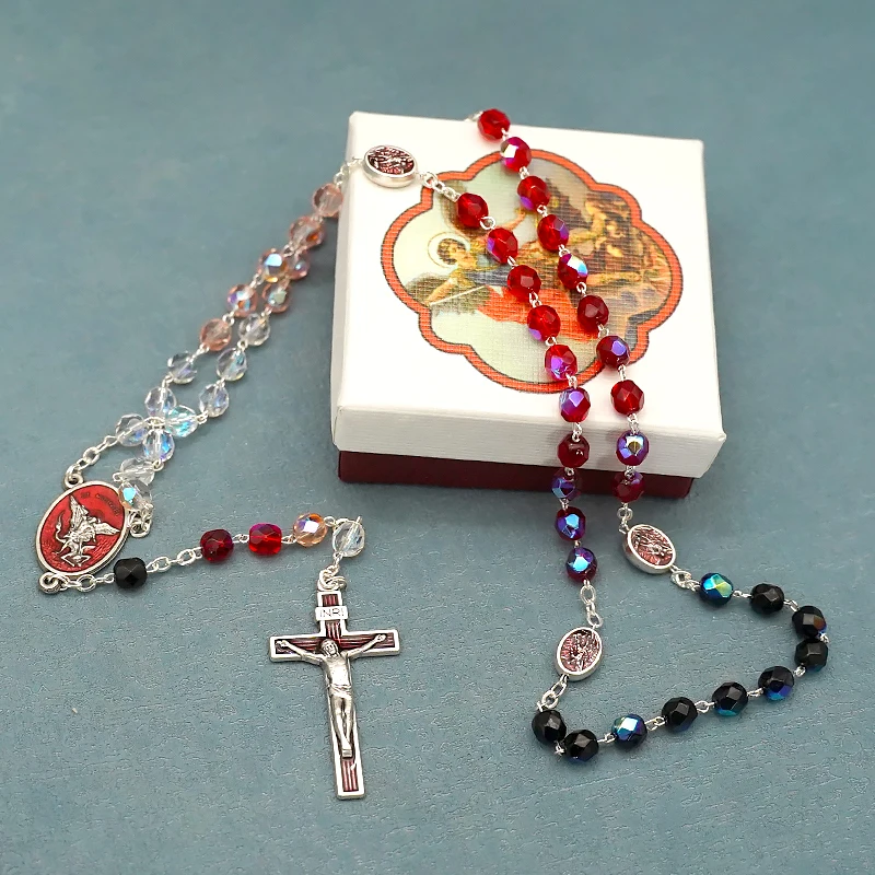 Angel Crystal 5-Ended Rose Rosary St. Michael's 1/2 Crystal Strand Religious Jewellery Gifts for Memorial Day Events