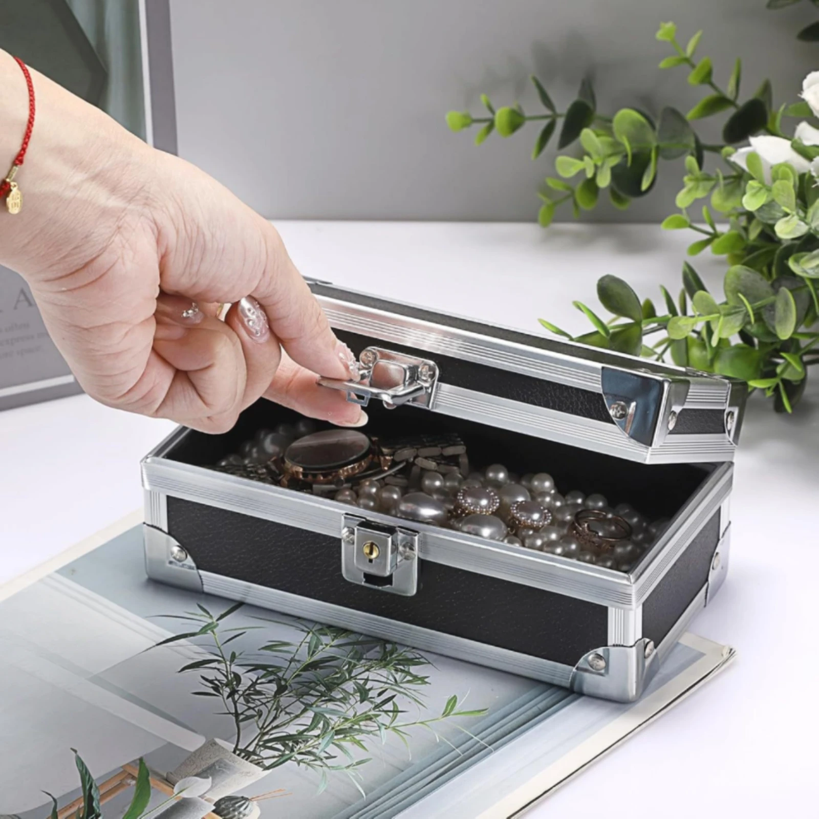 Lockable Storage Box Reinforced Box with Key-Operated Lock Lockable Case Sturdy Lockbox Heavy-Duty for Travel, Desk