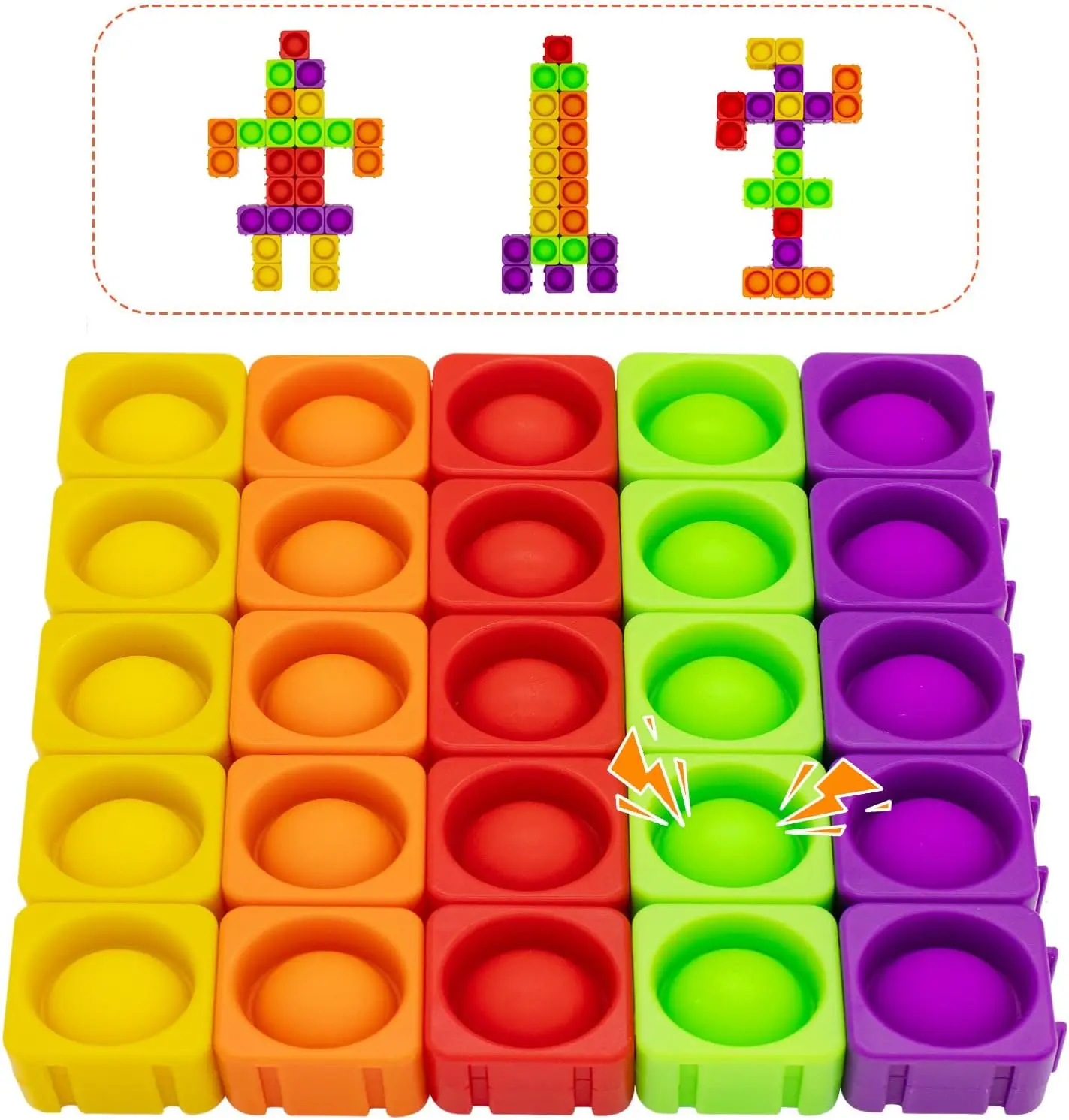 

25Pcs Pop Fidget Blocks Toys, Rainbow CVC Learning Silicone Bubble Toy, DIY Classroom Educational Stress Relief Popper Puzzle To