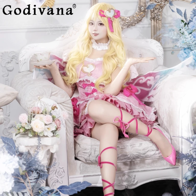 Hoshimiya تأثيري أنيمي تنورة مجموعة المرأة الحلو لوليتا زي تنورة مع أجنحة ل Hallowmeens الإناث عيد الميلاد لعب الأدوار الدعاوى