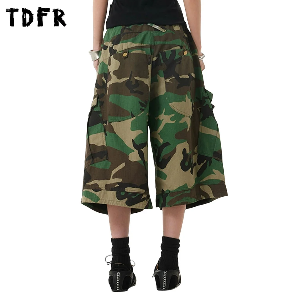 빅 포켓 카모플라쥬 카고 반바지 남성 여름 사파리 스타일 작업복 배기 와이드 레그 버뮤다 카프리 팬츠 남성용