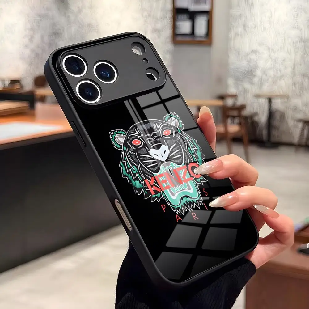 Funda de Vidrio Kenzo para iPhone 17 Air, 16, 15, 14 Pro Max, 13, 12, 11, X, XS, XR Plus y para Samsung S26, 25, 24, 23, 22