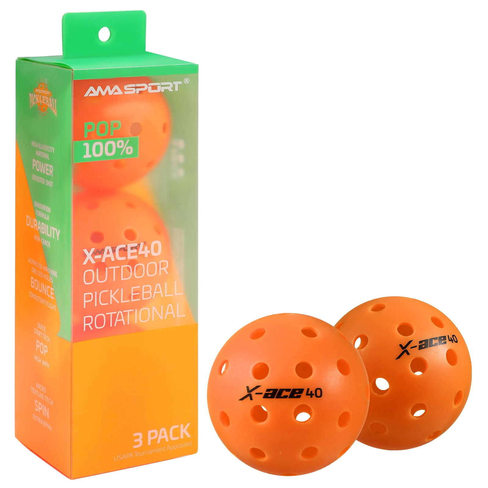 AMASPORT ピックルボールボール X-ACE40-精密成形穴付きマルチカラー高